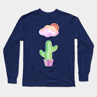 Cute Potted Cactus Under Desert Sun Long Sleeve T-Shirt